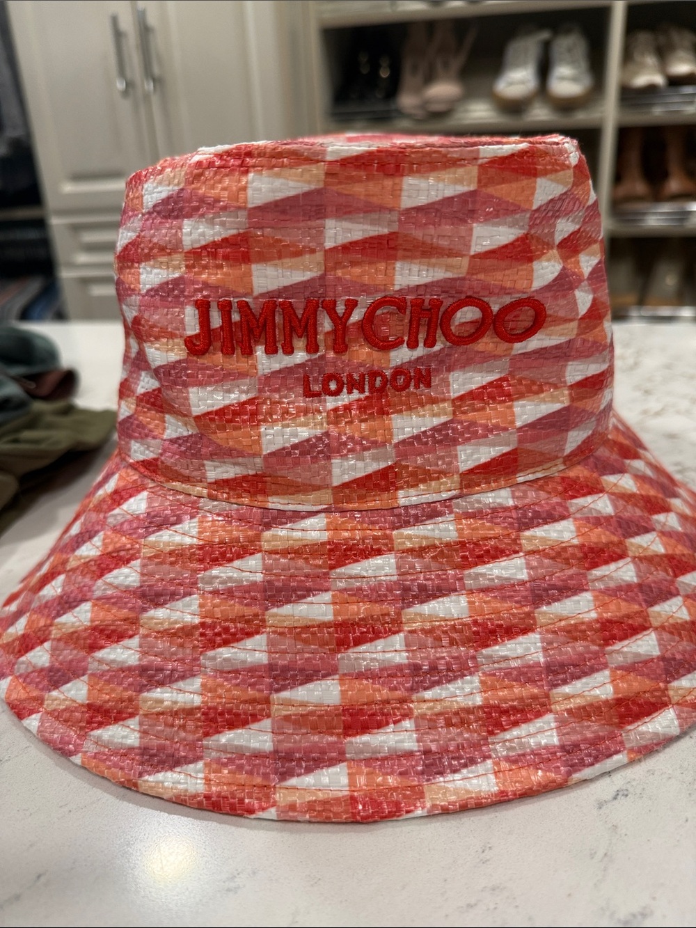 Jimmy Choo Pink and Orange Geometric Bucket Hat